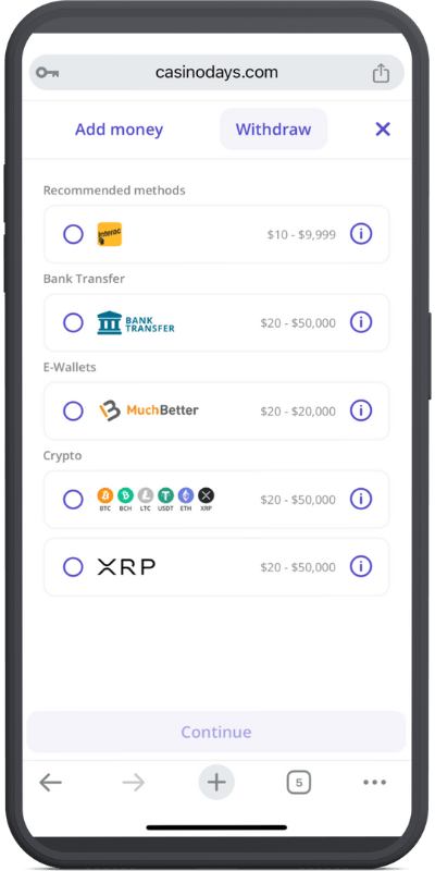 casino days withdrawal preview