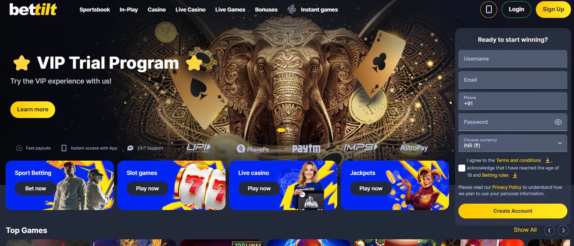 Bettilt India homepage