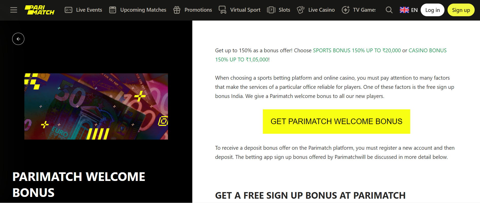 Parimatch welcome bonus
