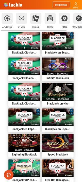 blackjack en vivo en Luckia