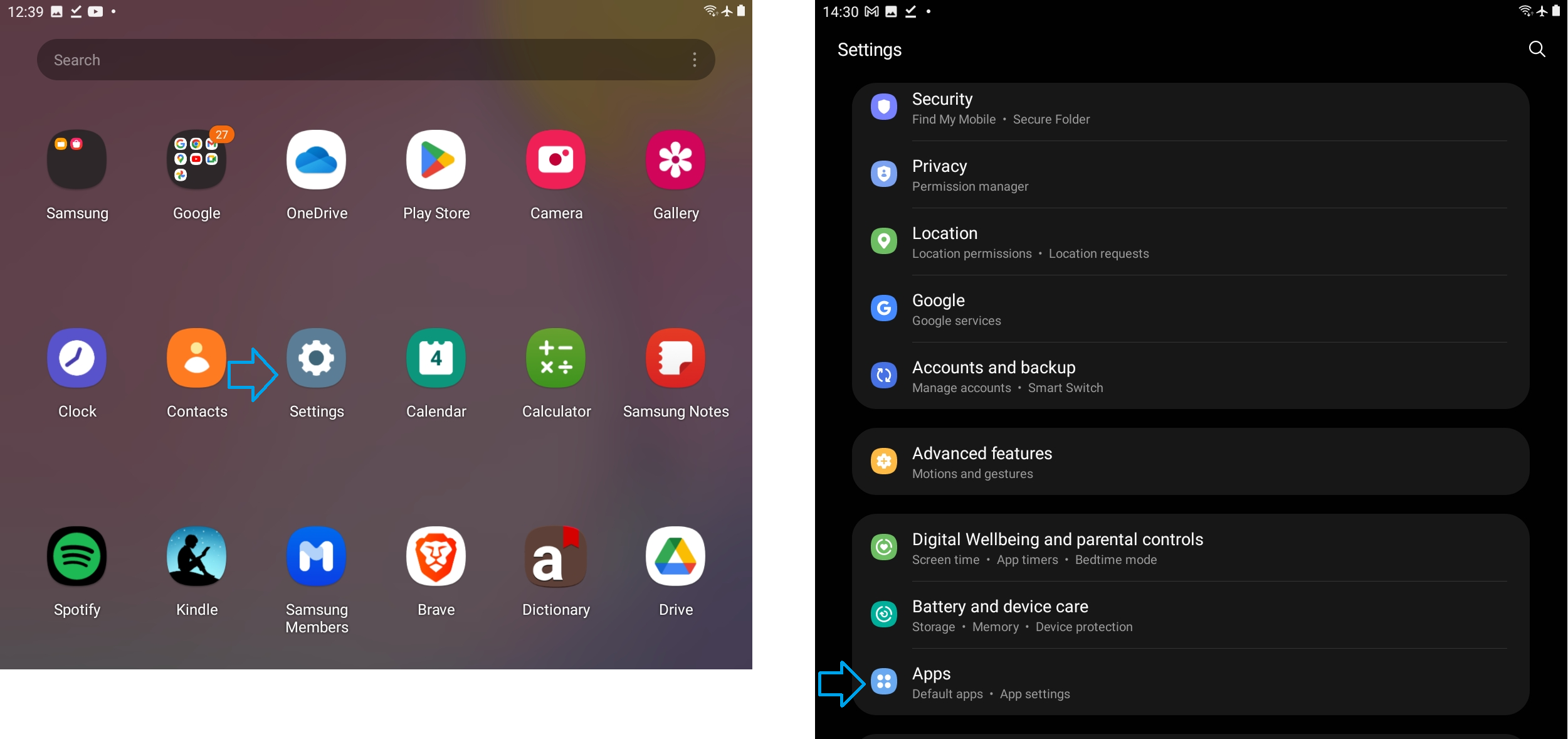 Settings to Apps