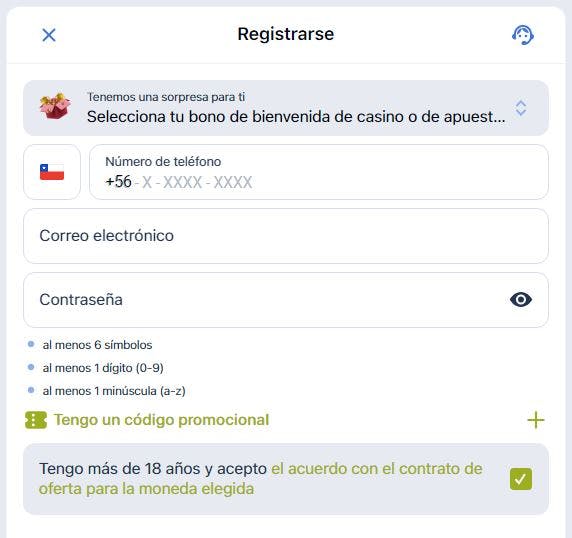 Primer paso registro en Jugabet Chile