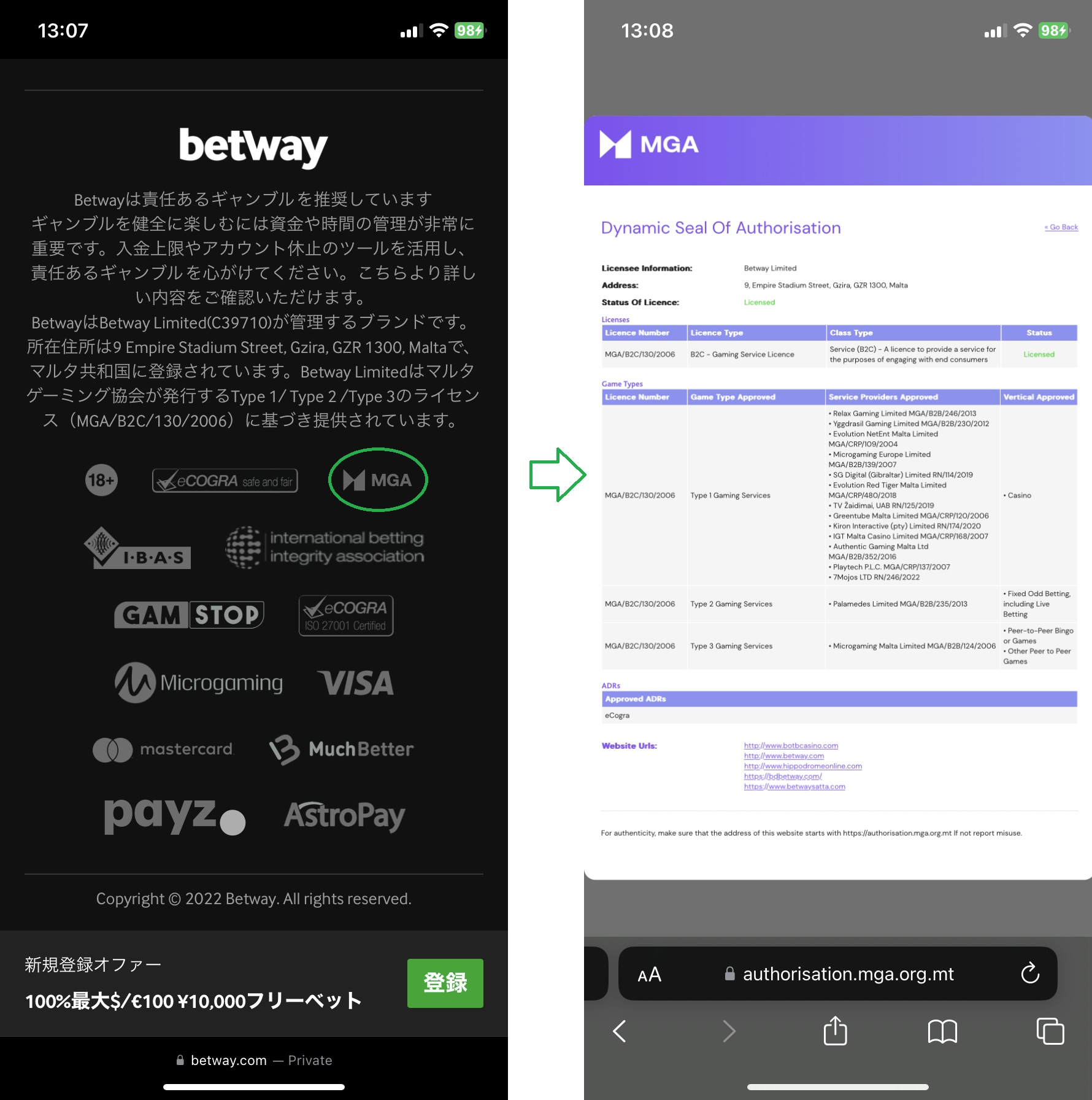Betway MGAライセンス