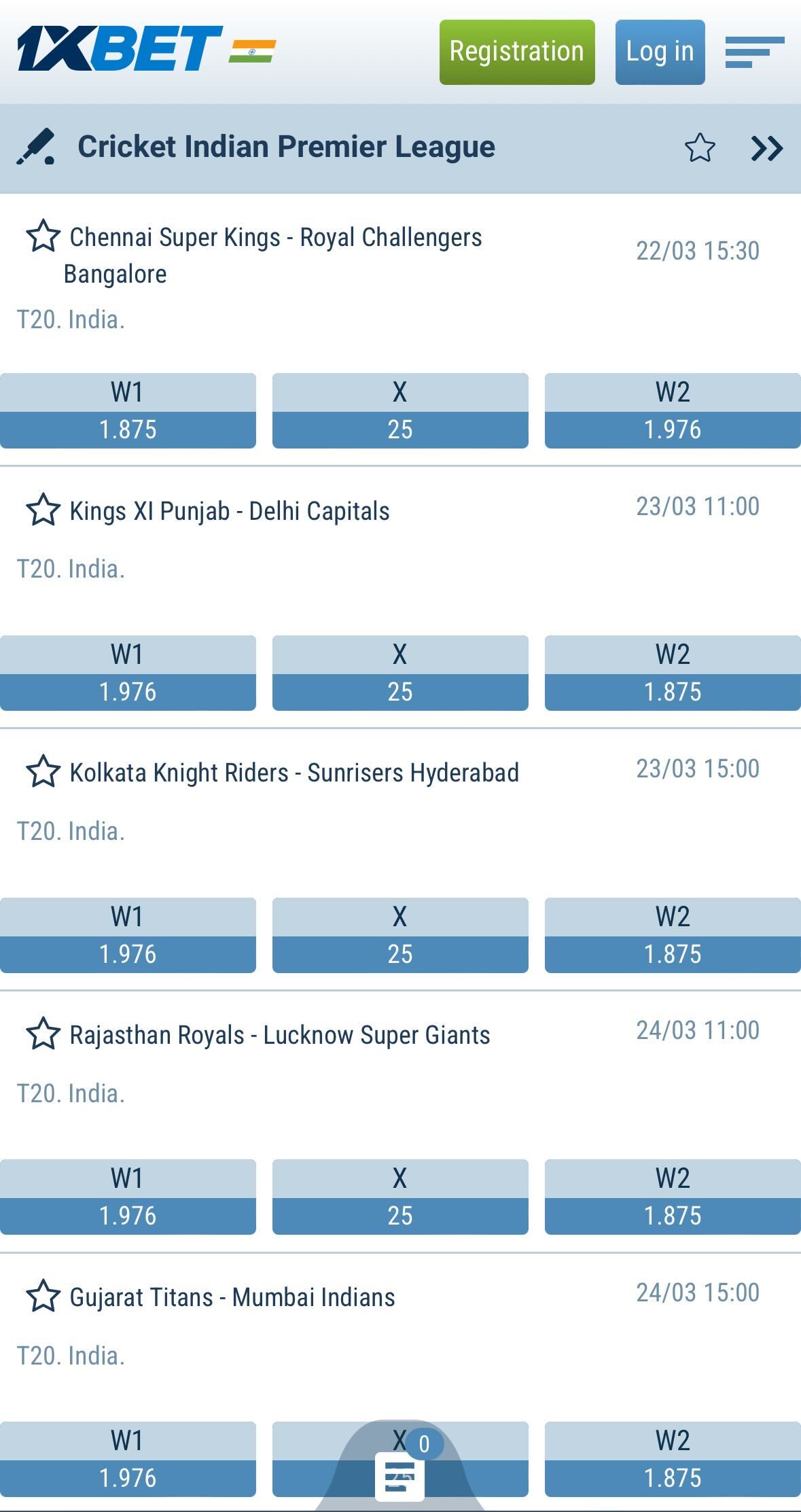 1xBet IPL betting app