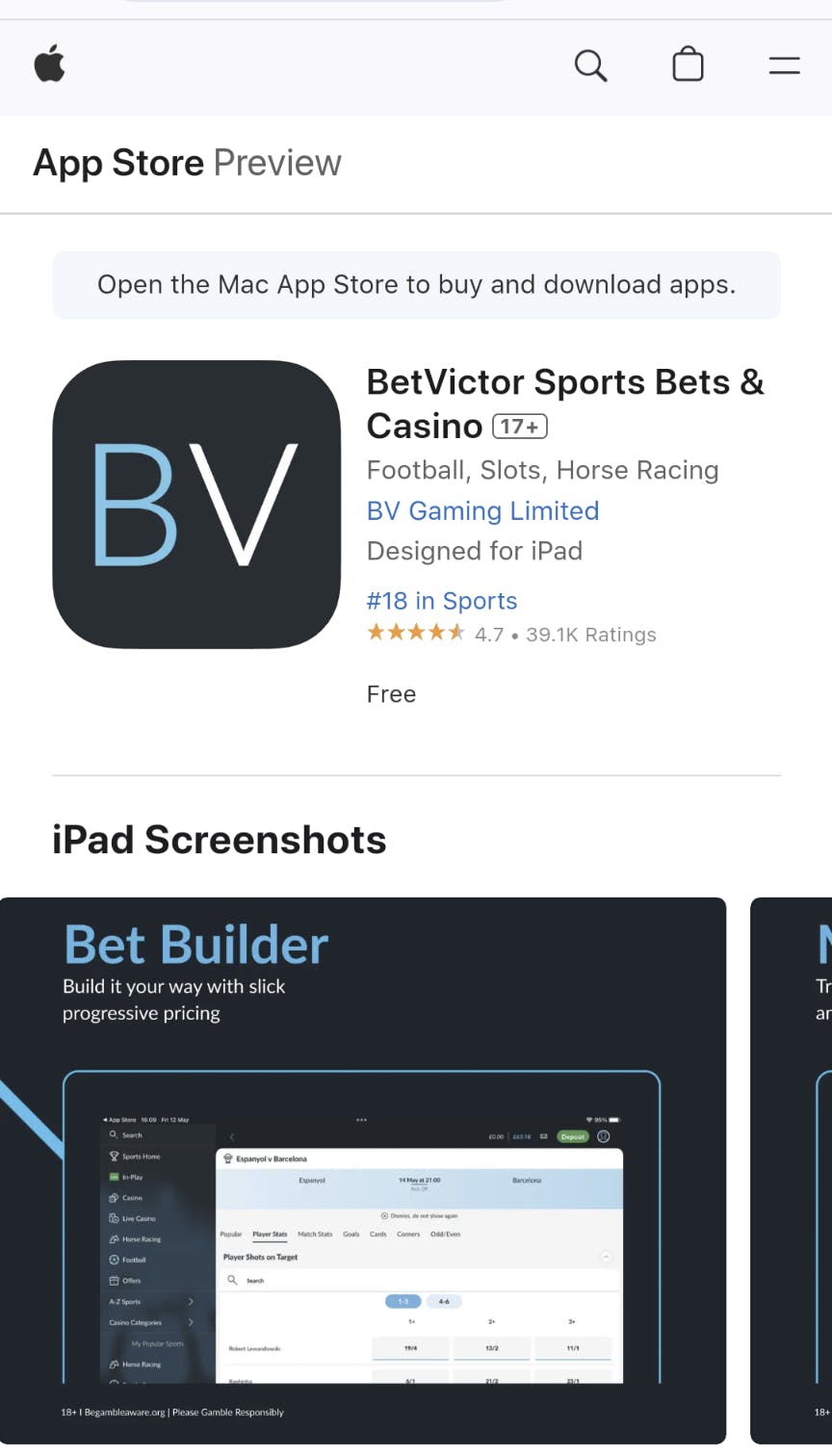 Betvictor iOS app