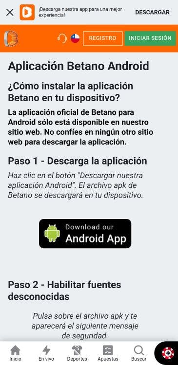 descargar la app de Betano - paso 2.