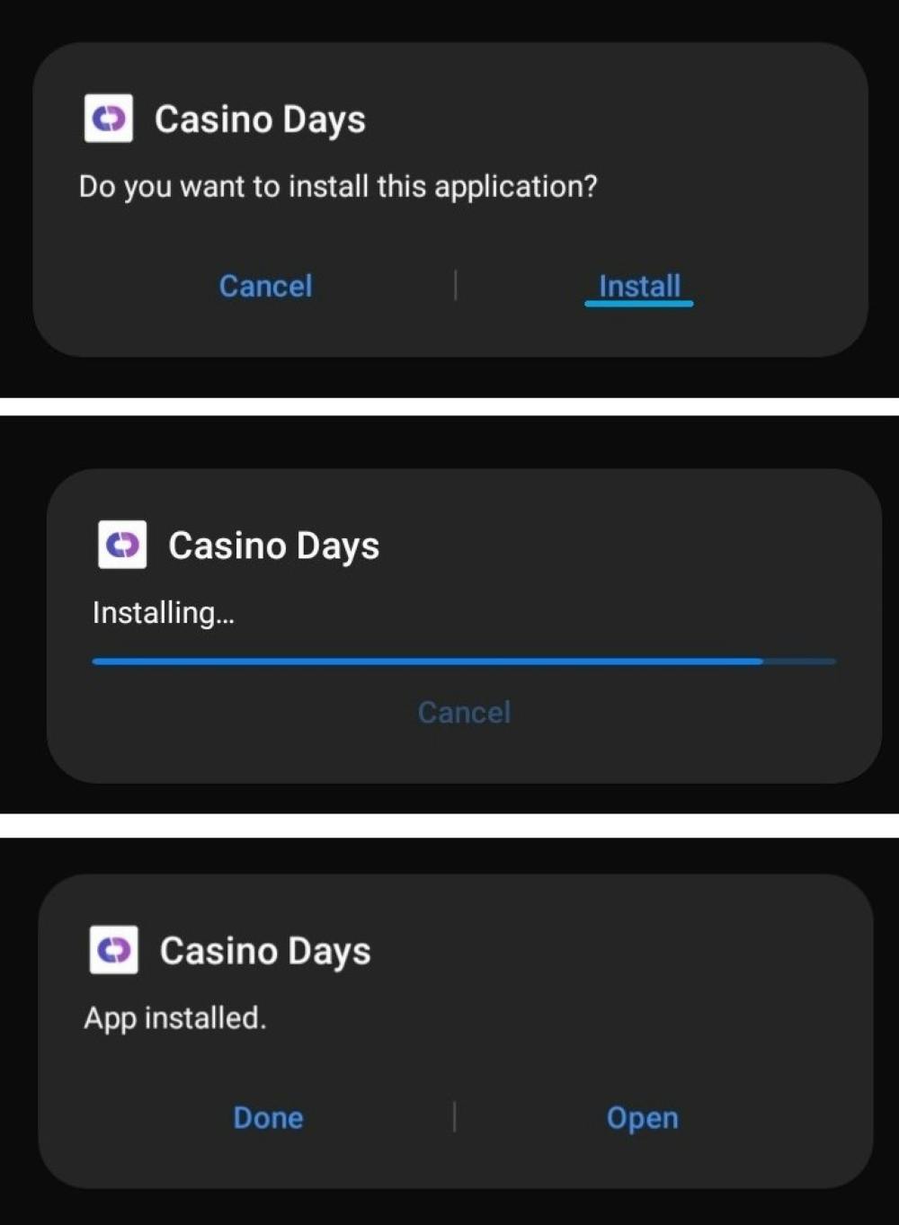 Installing Casino Days app3
