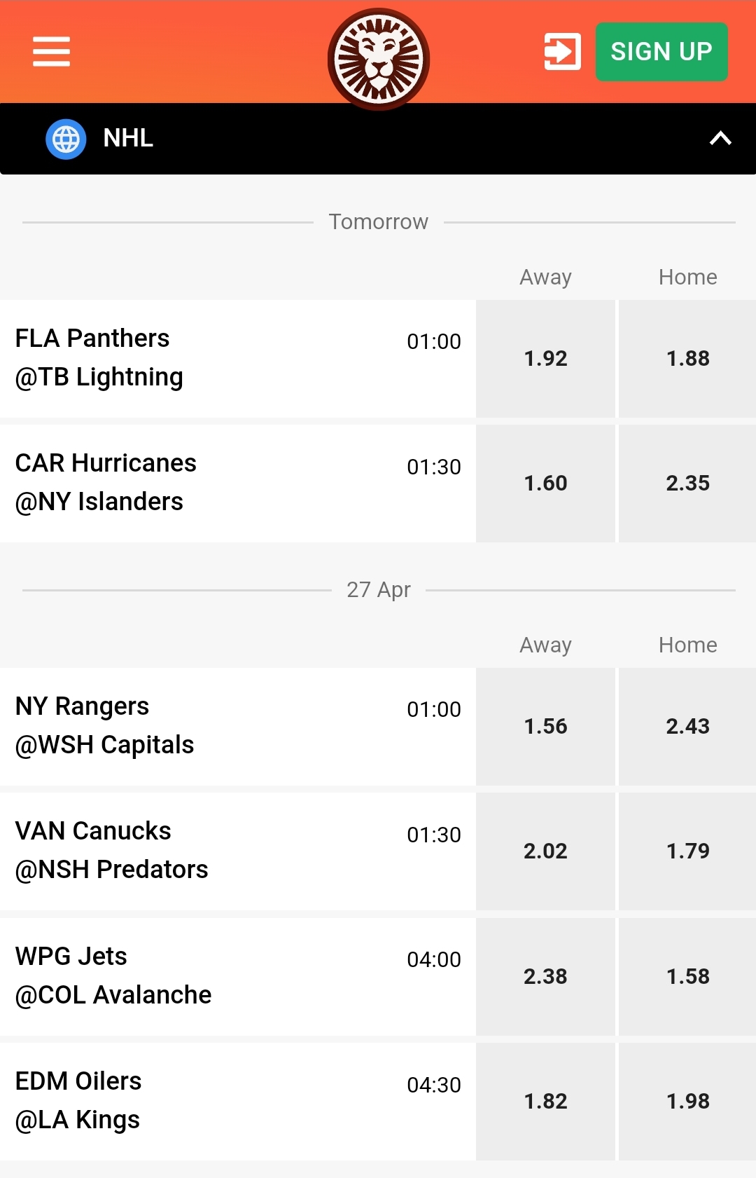 leovegas nhl betting