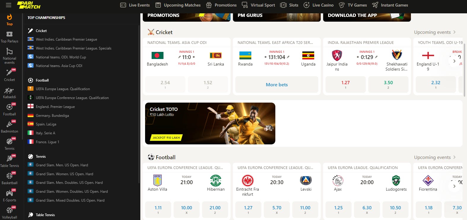 Parimatch sports betting site