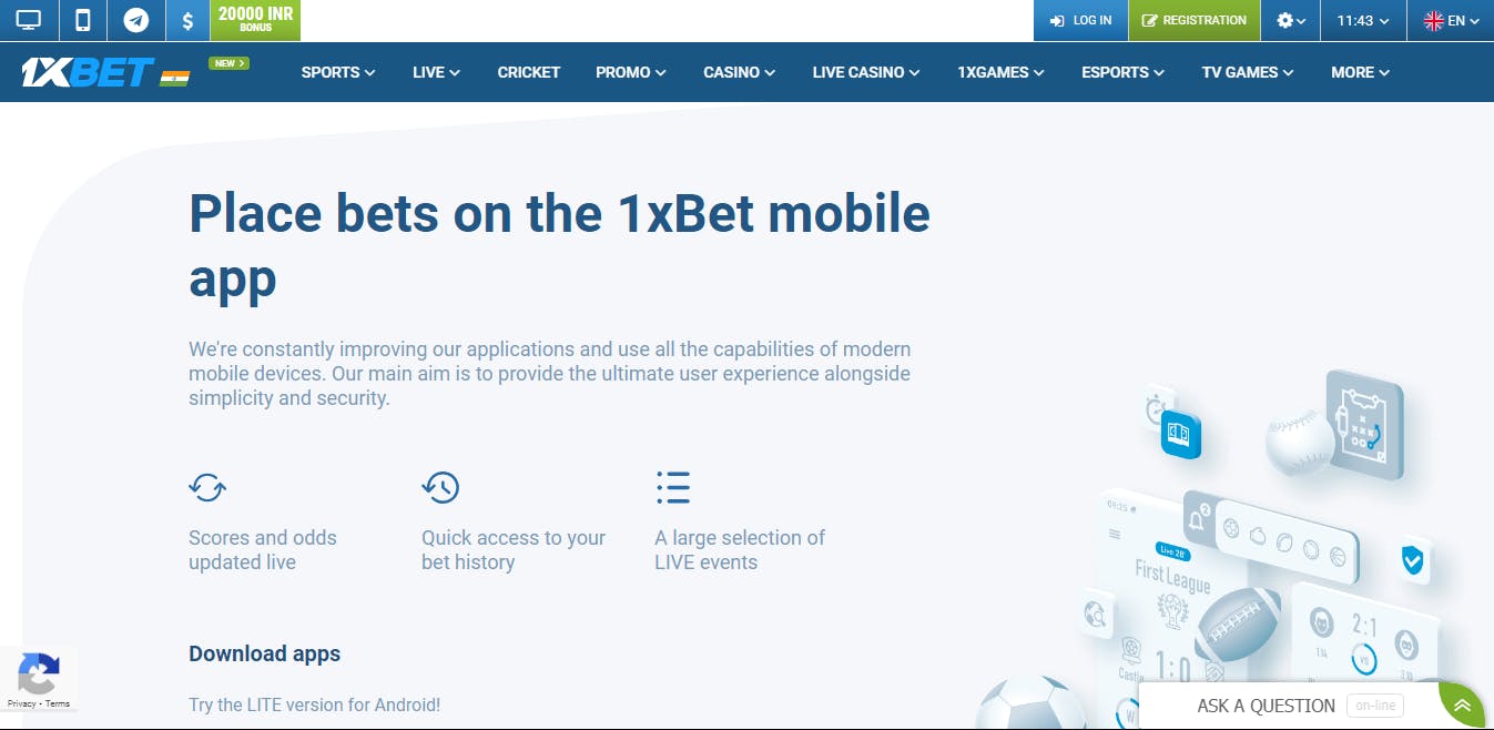 1xbet mobile app page