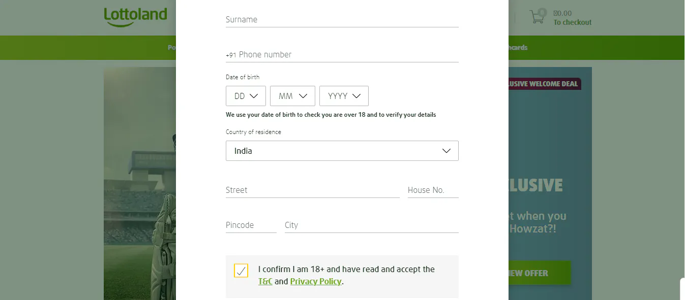 Enter personal details on the Lottoland registration form