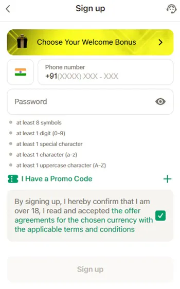 Parimatch Registration 1