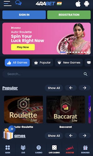 4rabet app for casino games 
