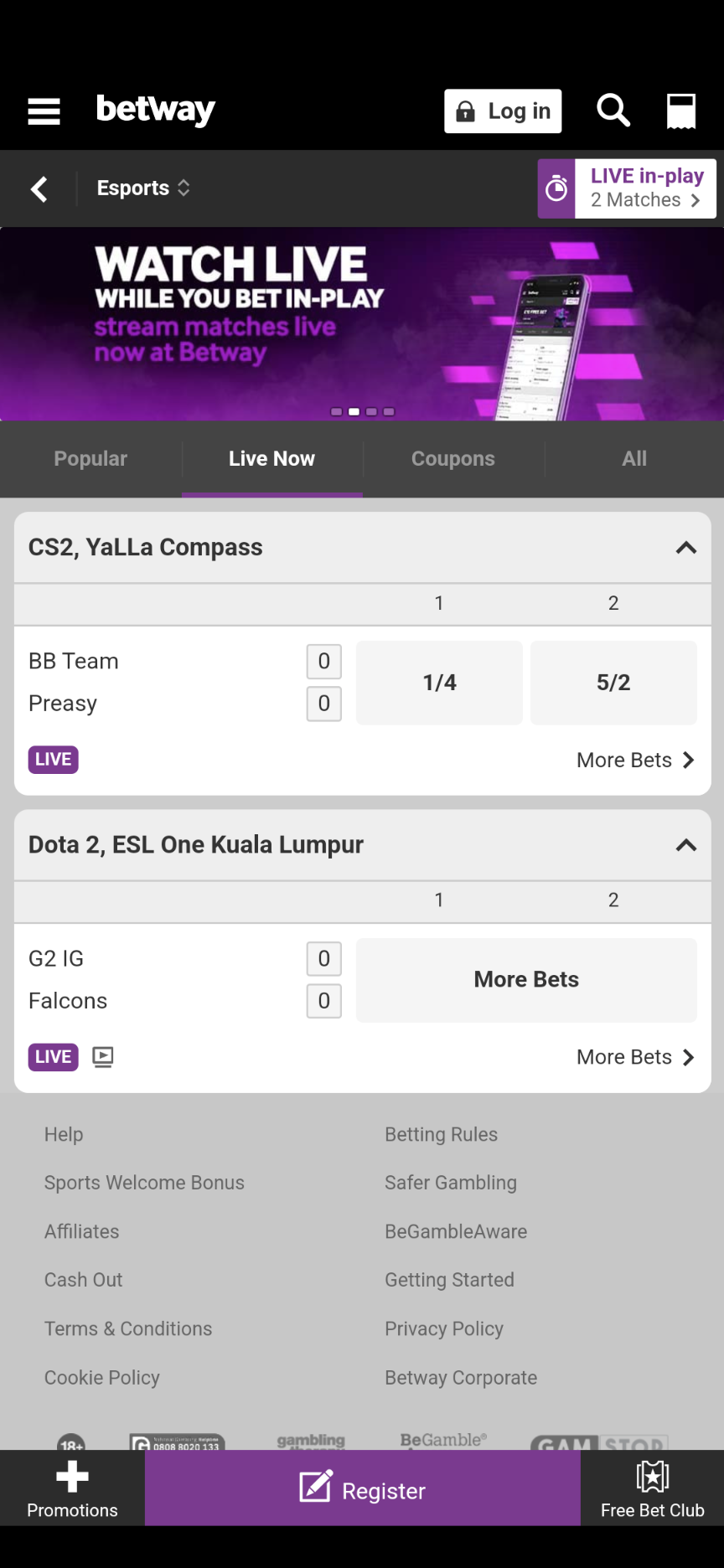 Betway esports betting