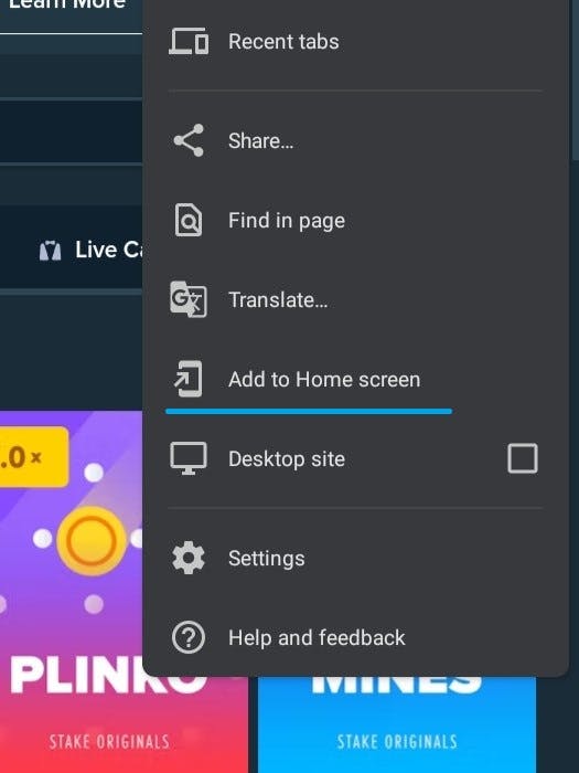 Stake app Add to Home screen
