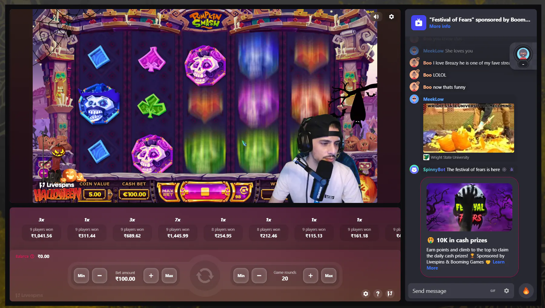 Live dealer game at 10Cric