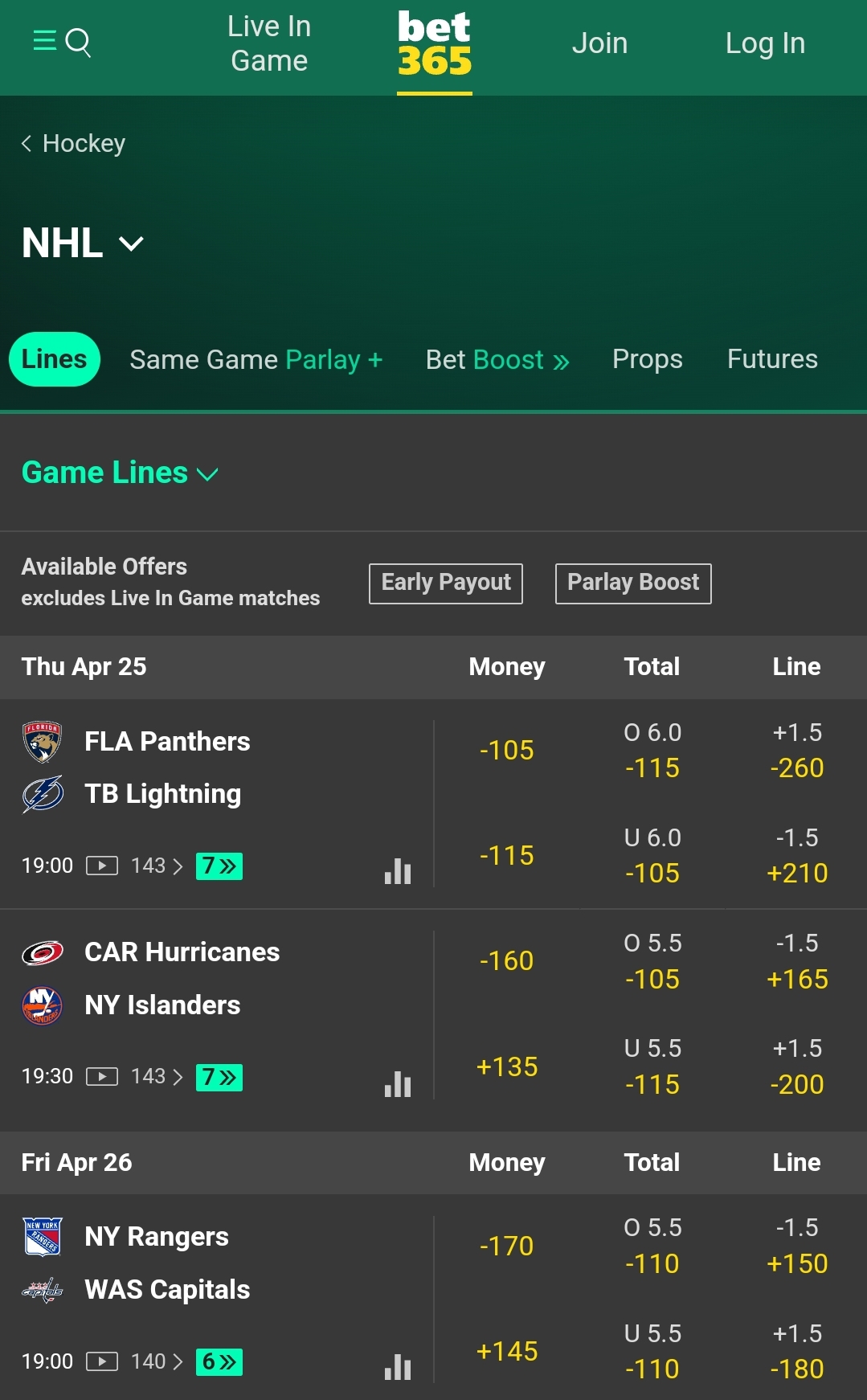 bet365 nhl betting