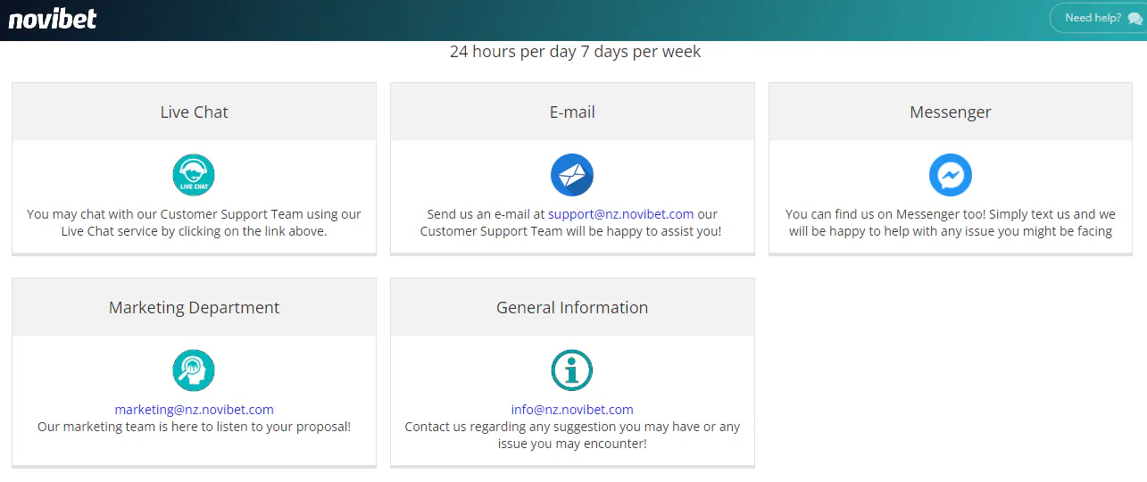 Novibet Customer Support