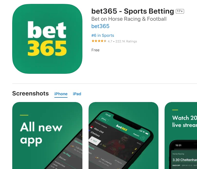 bet365 iOS app page