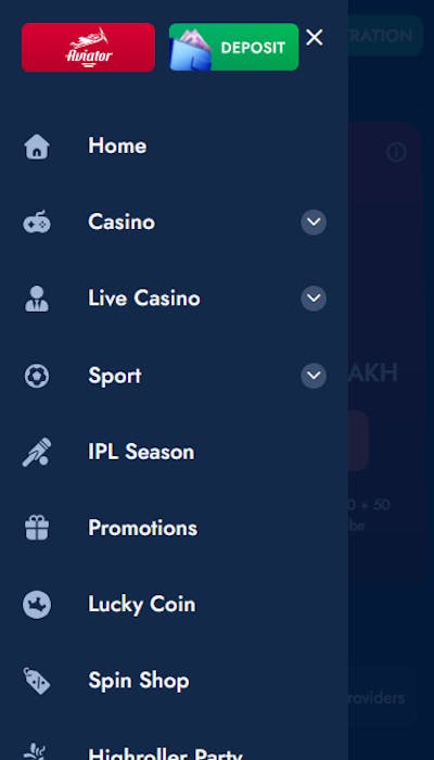 Bluechip casino app menu