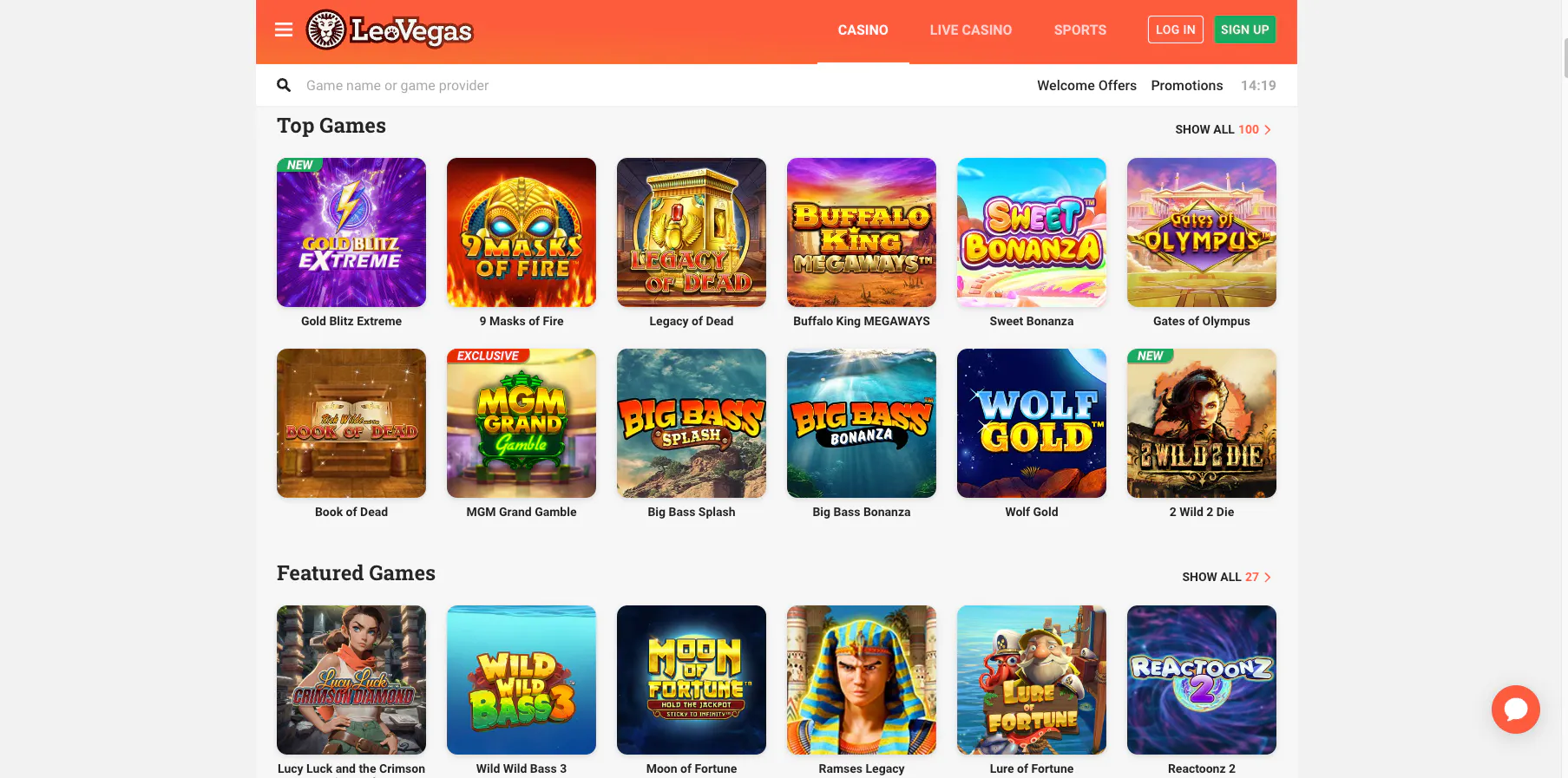 leovegas casino games selection