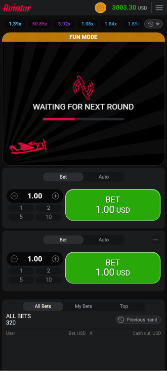 Aviator antes de começar a rodada