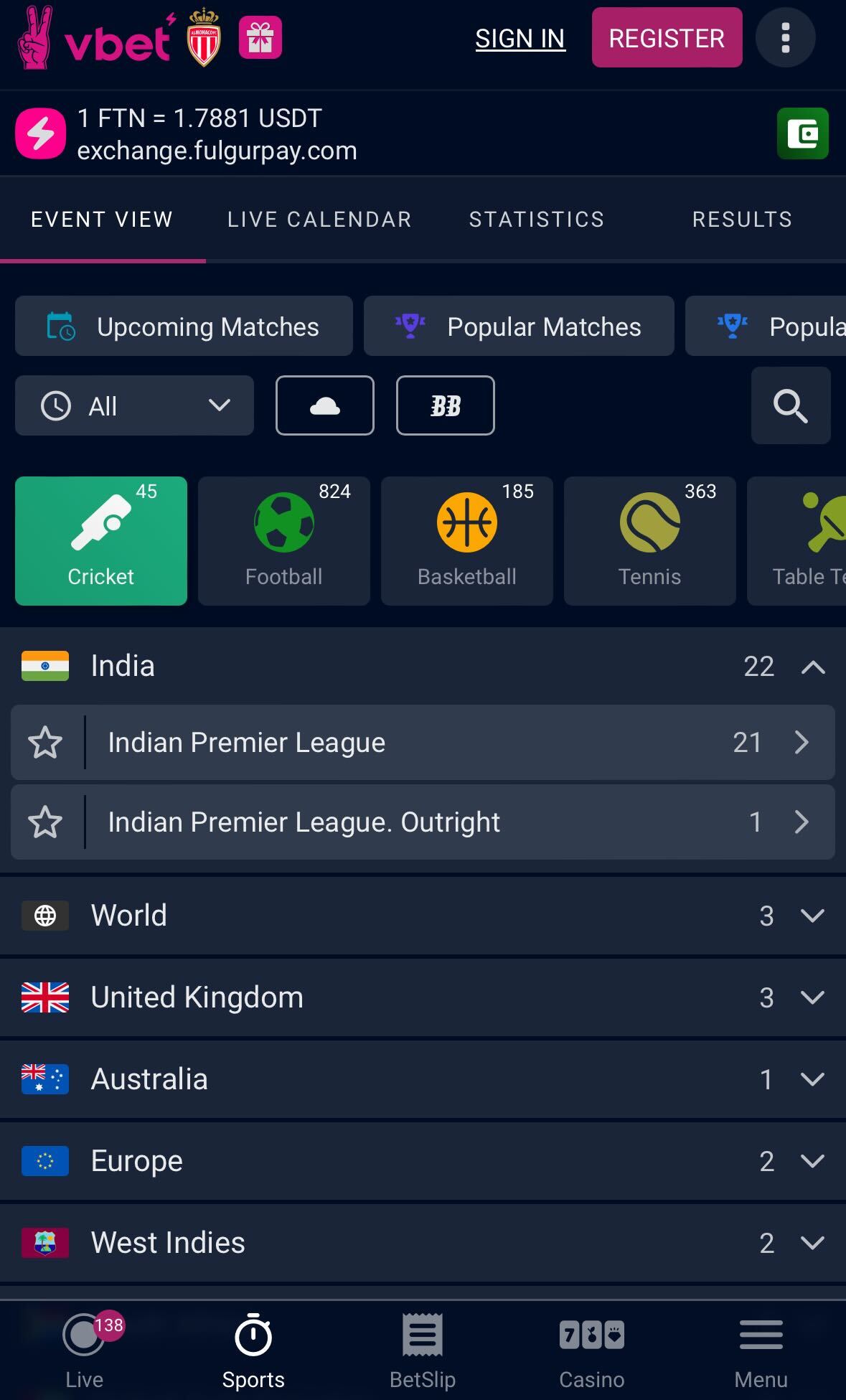 Vbet app cricket betting India