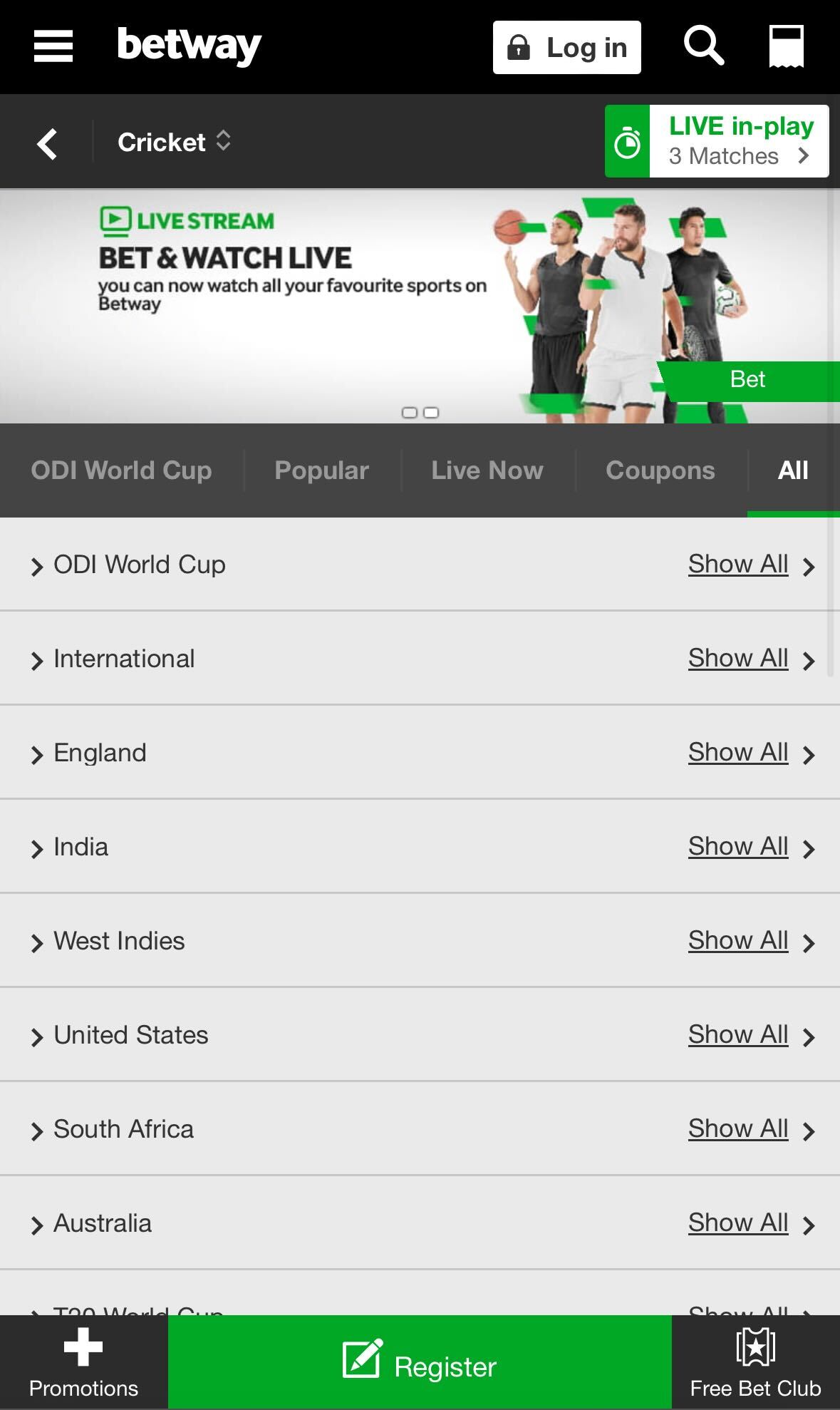 Betway cricket betting app