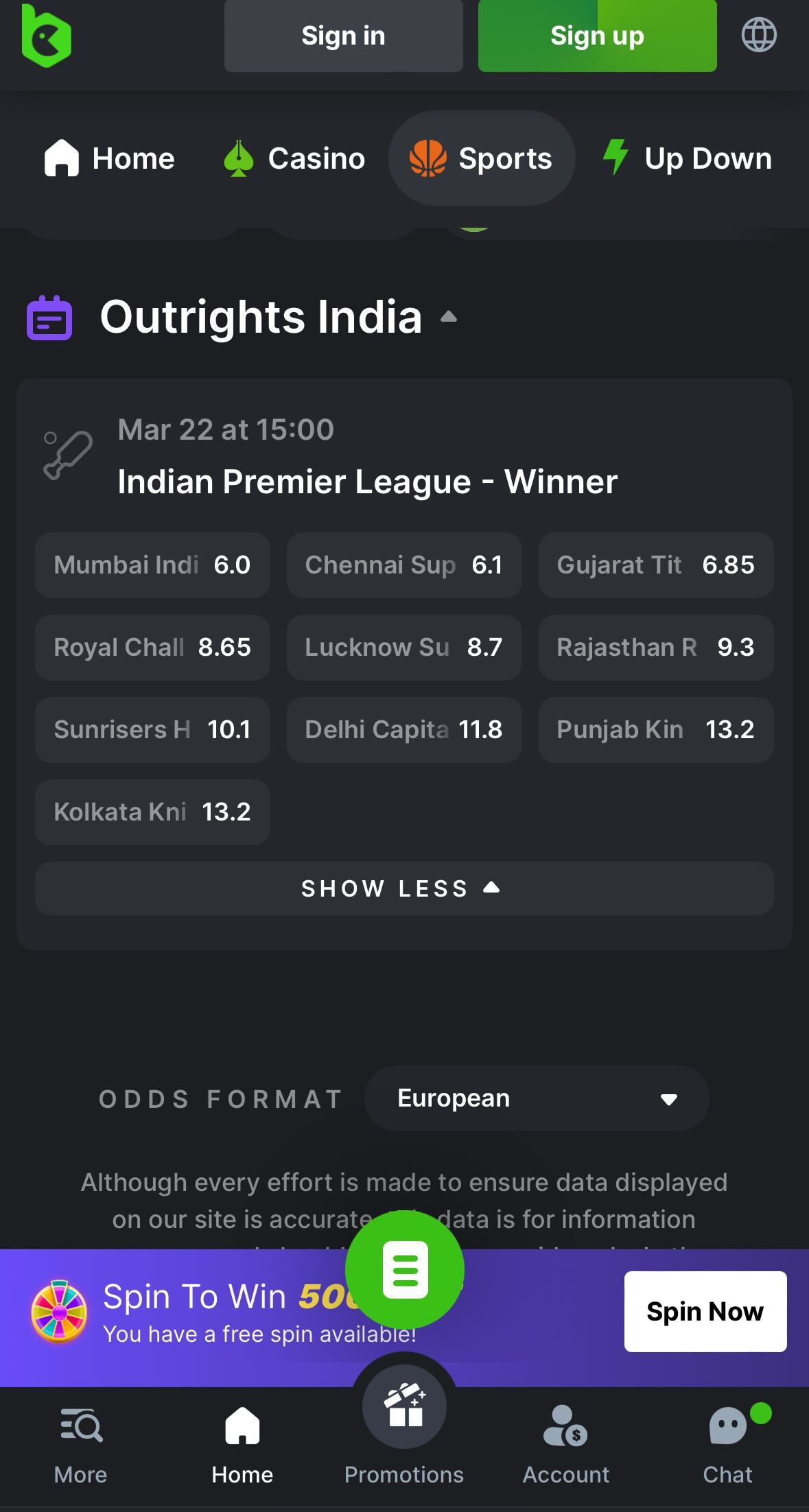 BC Game app IPL betting