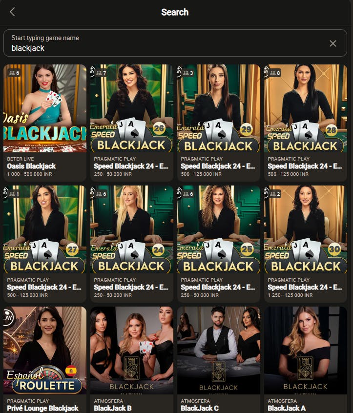 Blackjack games on Parimatch