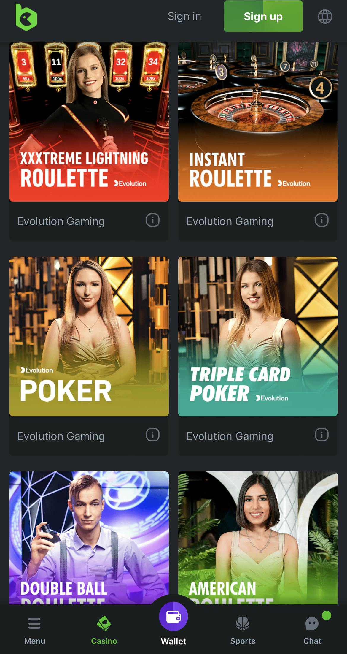 BC game app live casino