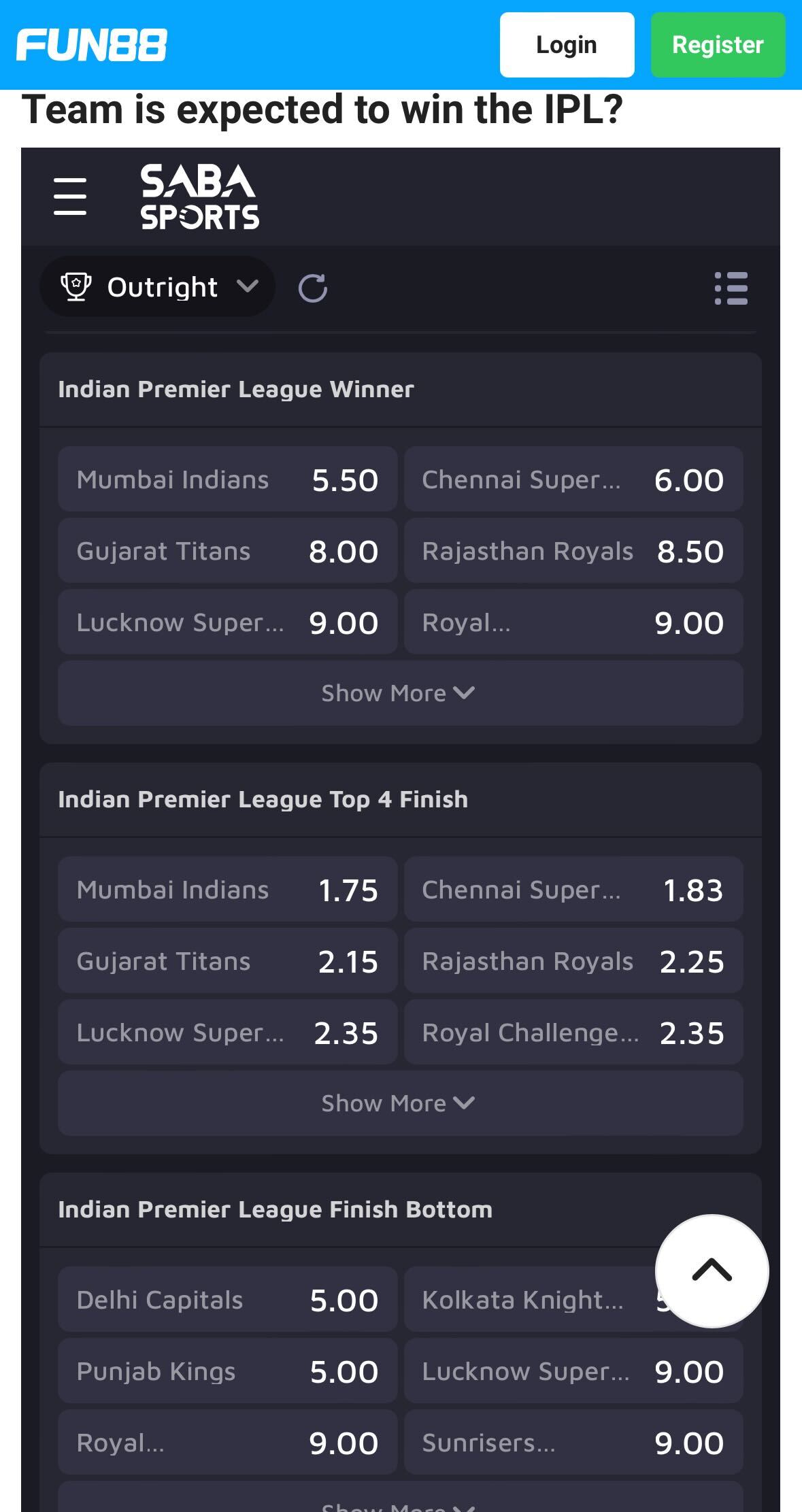 Fun88 IPL betting app