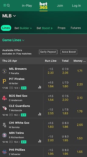 bet365 MLB betting in Canada