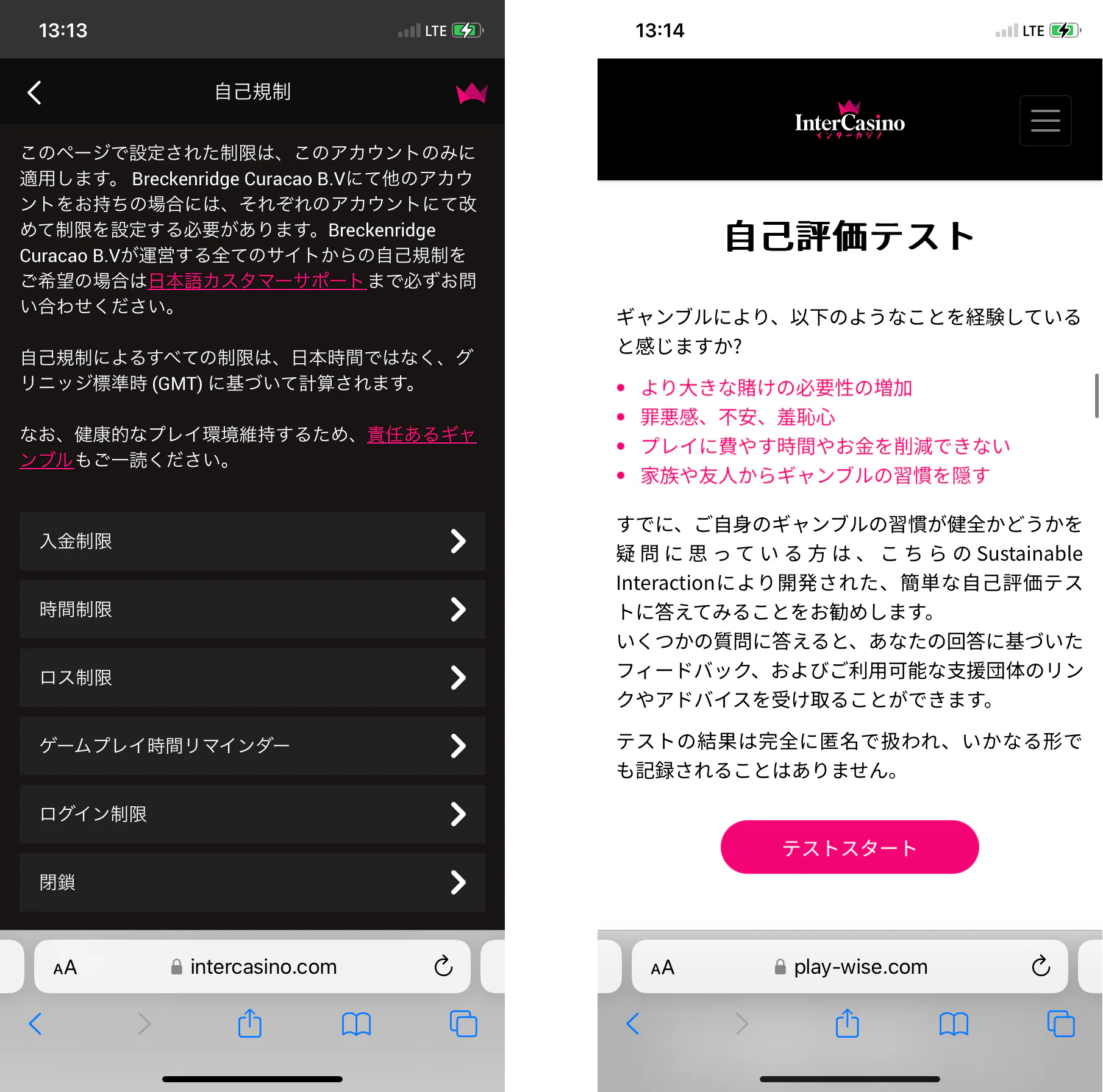 インターカジノ 責任あるギャンブル