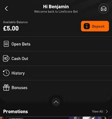 LiveScore Bet Deposit/Withdrawal 1 UK