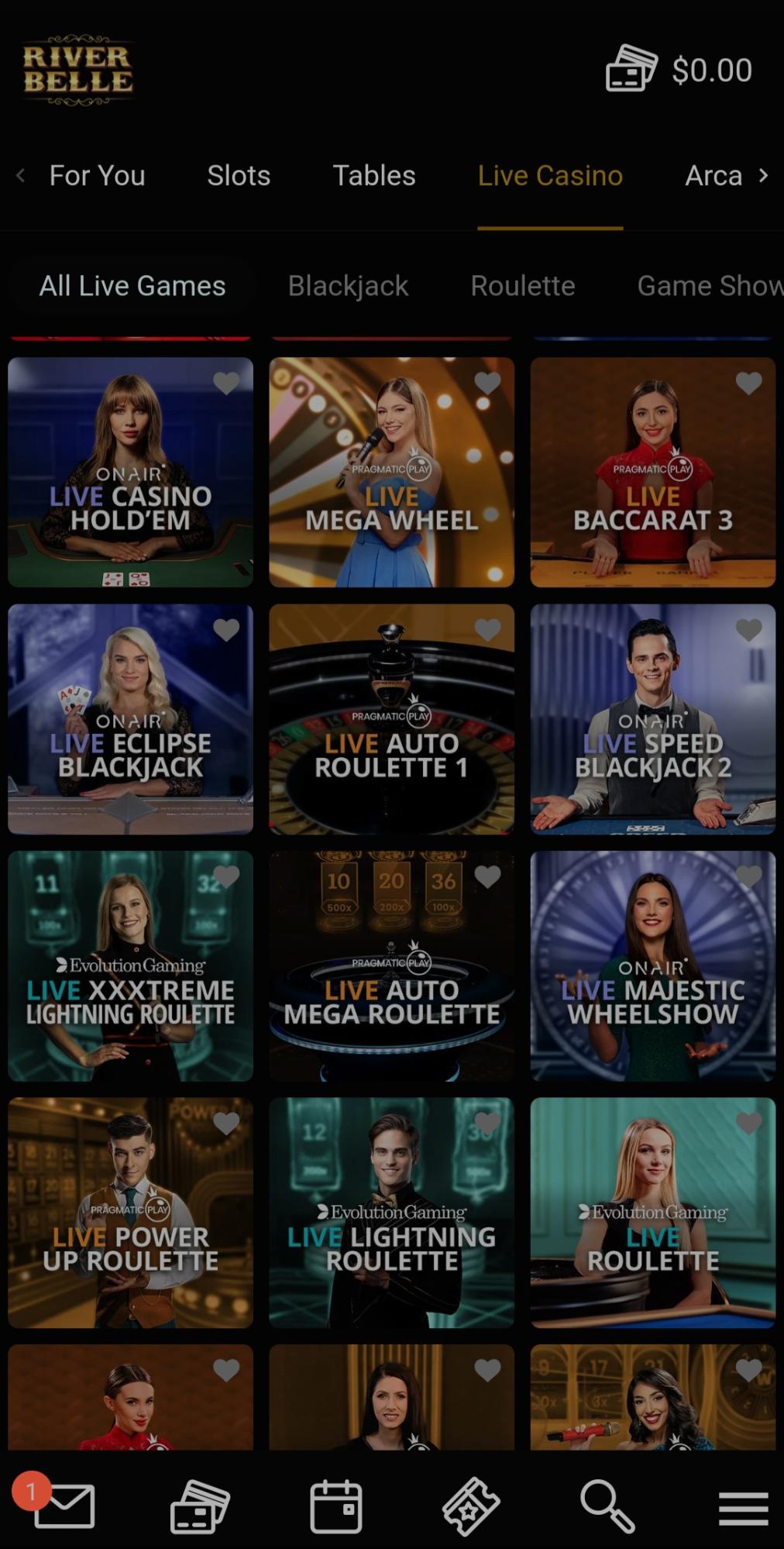 river belle live casino review