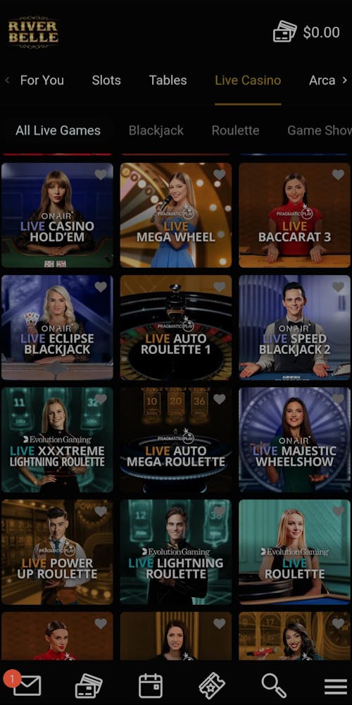 river belle live casino review