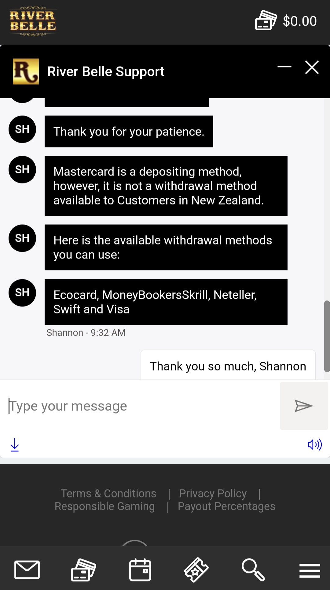 river belle live chat test