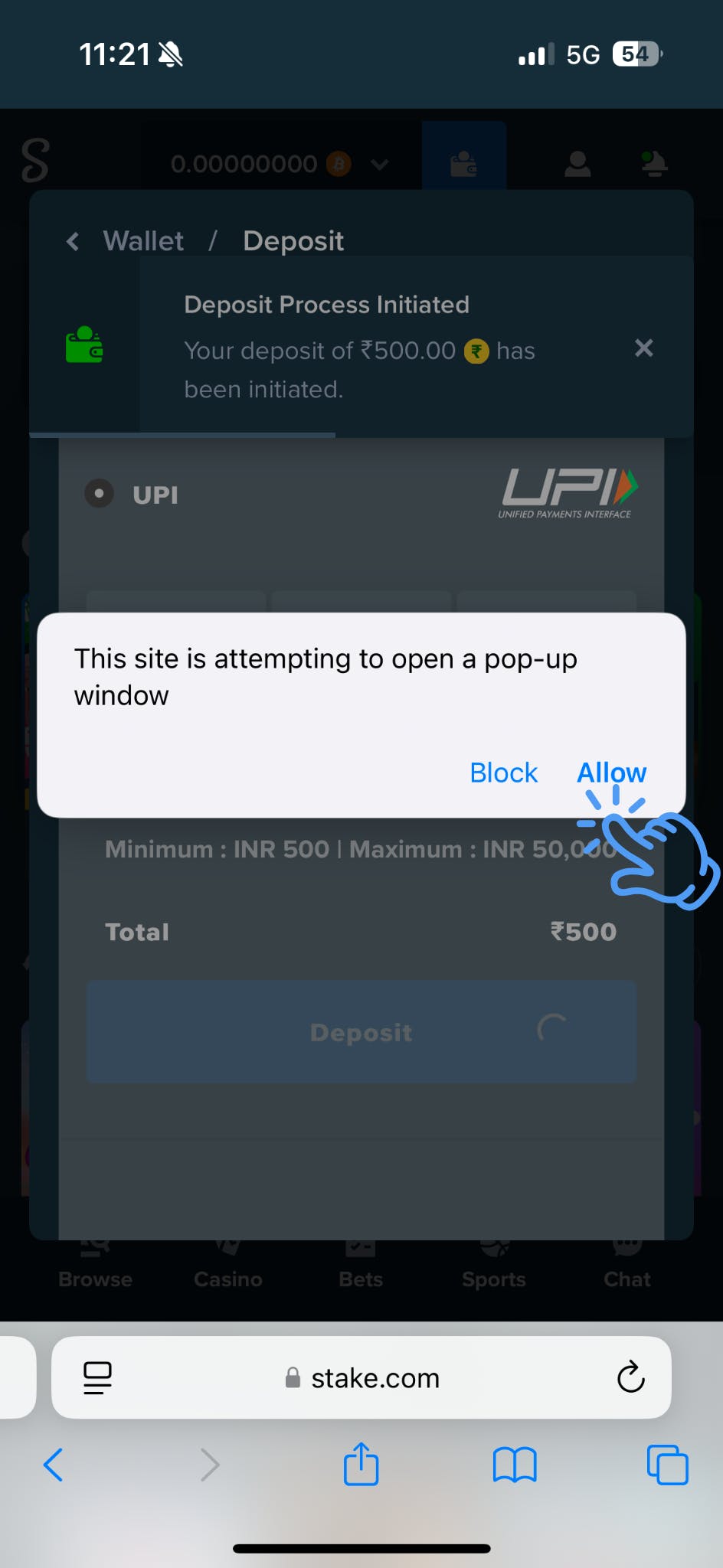 Stake INR Deposit with UPI Step 5