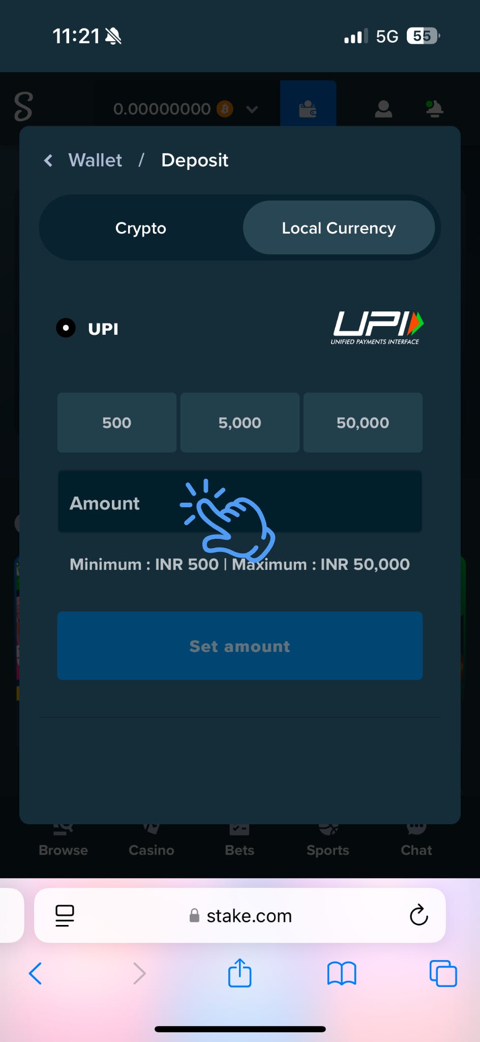 Stake INR Deposit with UPI Step 4