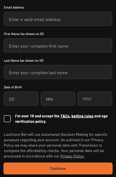 LiveScore Bet Registration