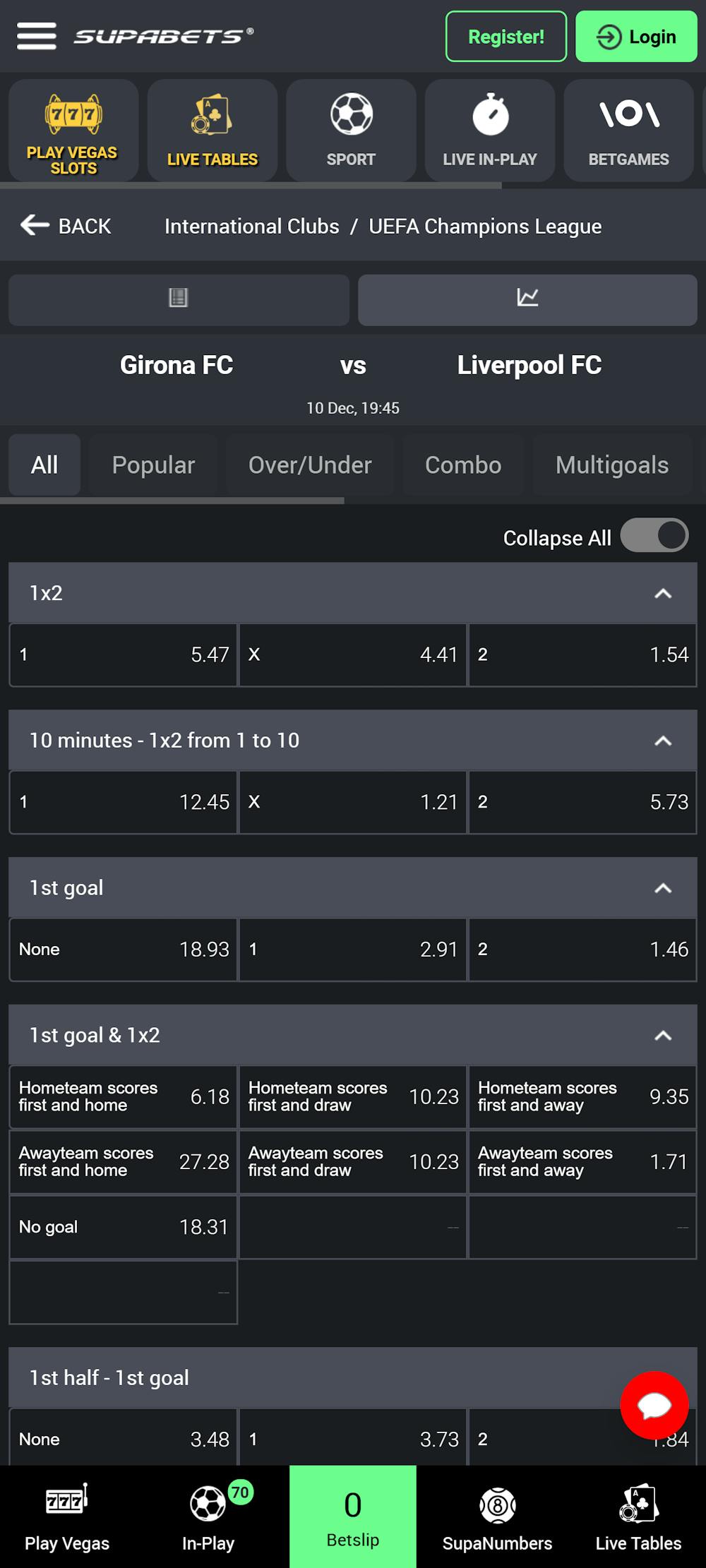 Supabets soccer betting markets