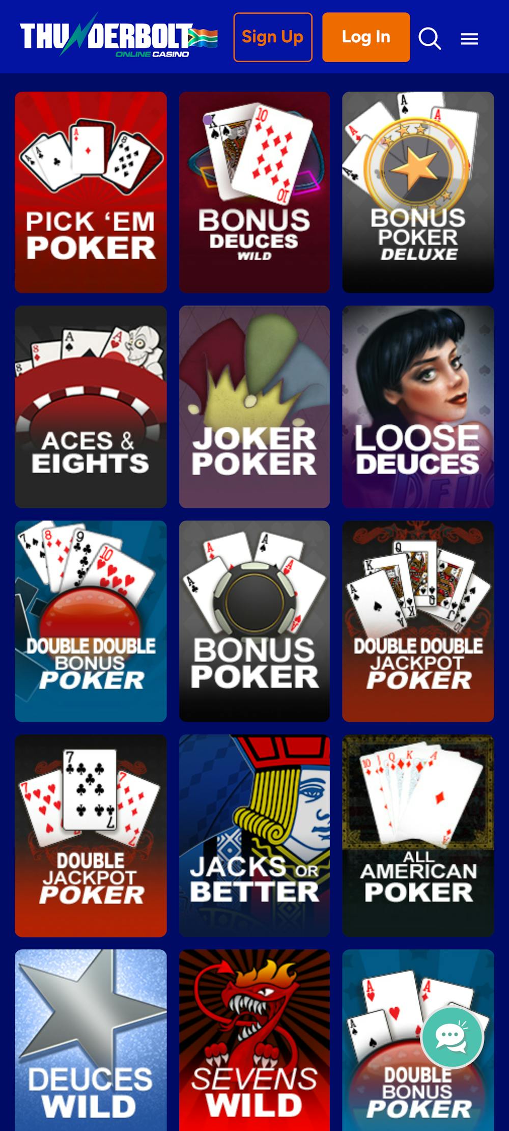 Thunderbolt Casino Video Poker