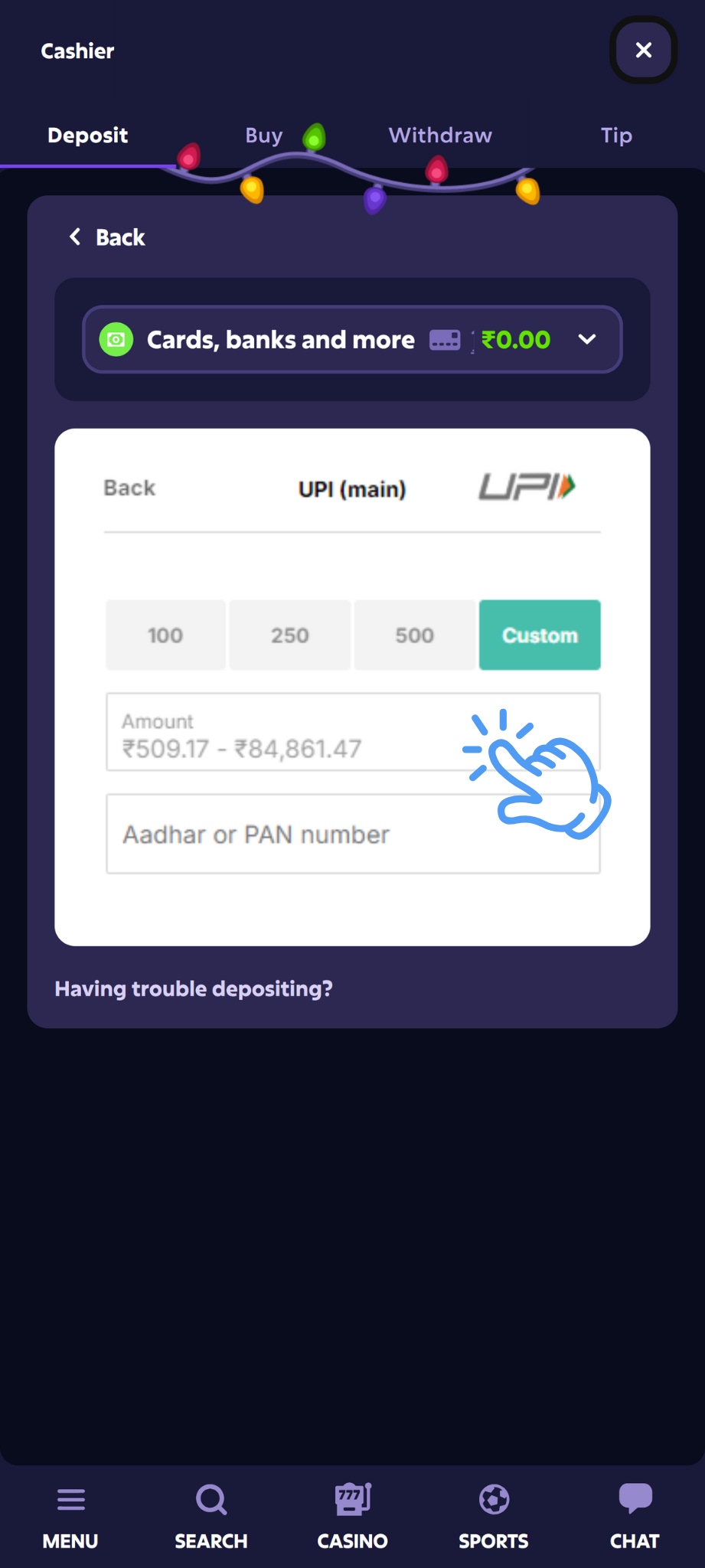Roobet UPI Deposit Step 4