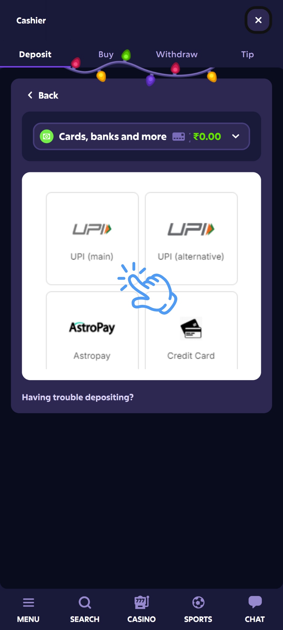 Roobet UPI Deposit Step 3