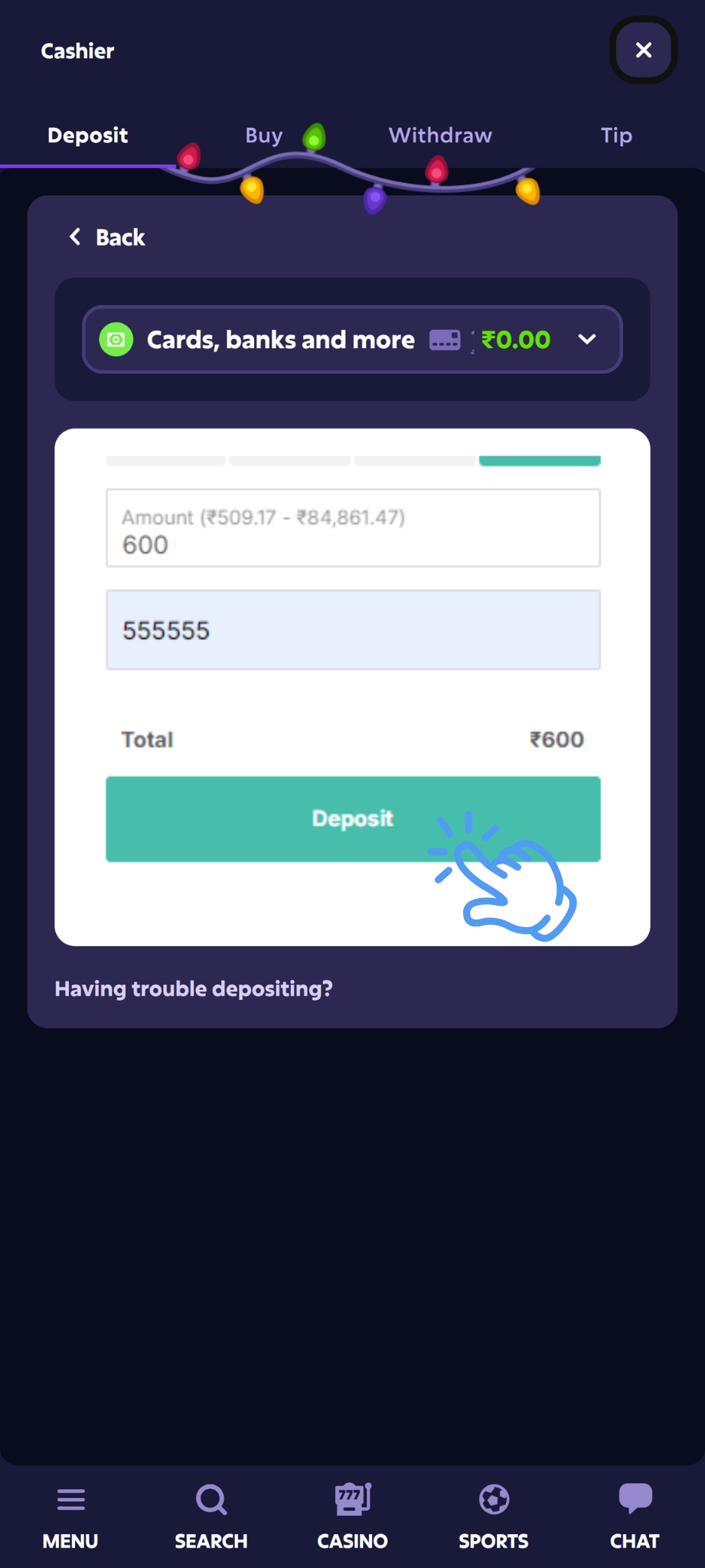 Roobet UPI Deposit Step 5