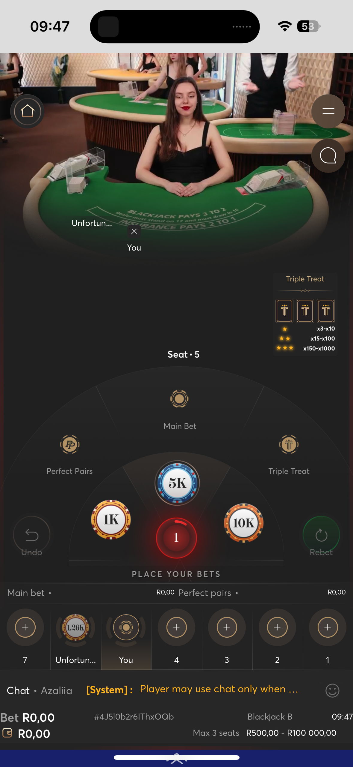 Live blackjack in ZAR