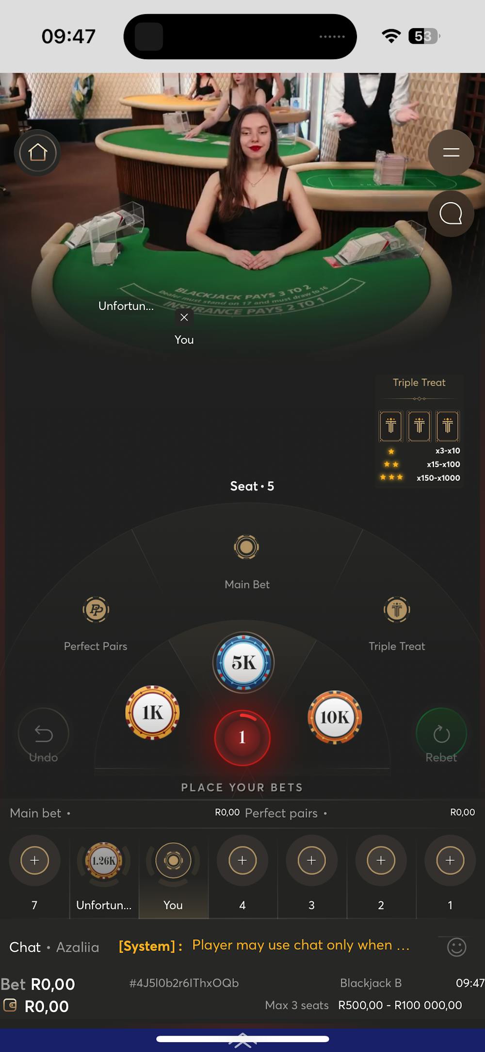 Live blackjack in ZAR