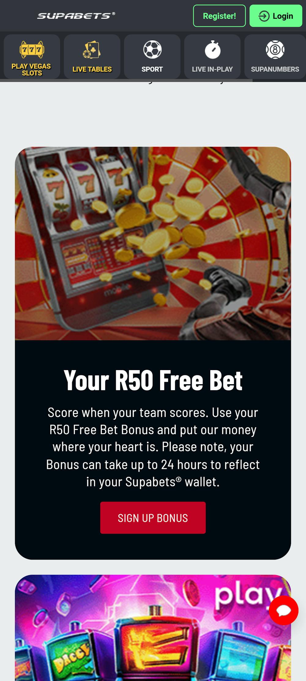 Supabets R50 Free Bet