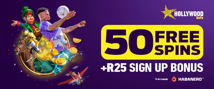 Hollywoodbets 50 Free Spins Ad Banner